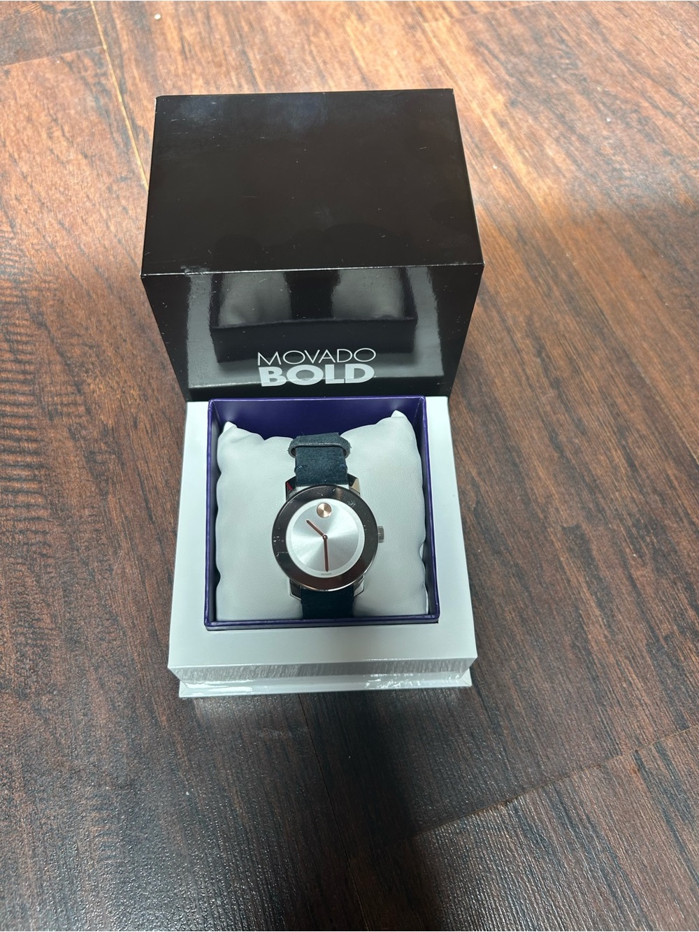 Movado Bold Silver Dial Watch with Black Strap